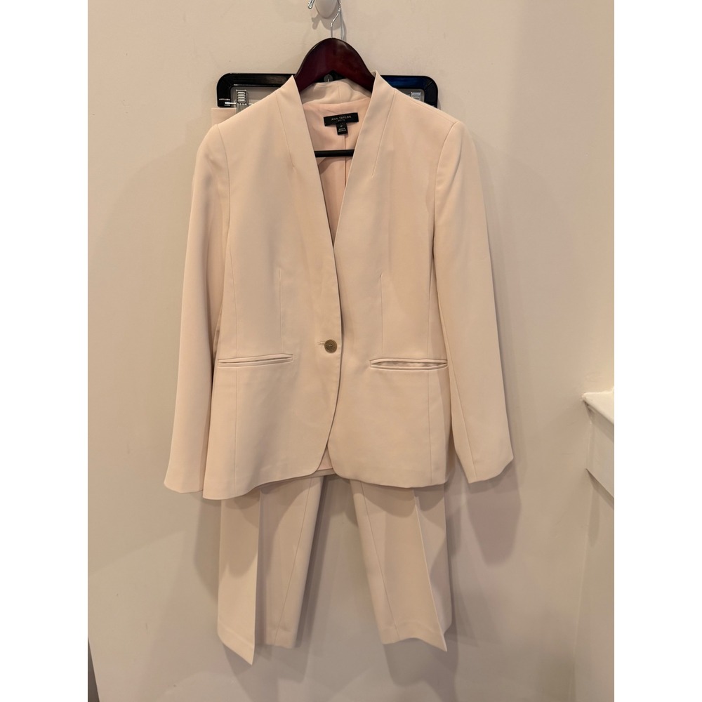 Ann Taylor Petite Womens 6P Cream Ivory Blazer Pants Suit Set NWOT